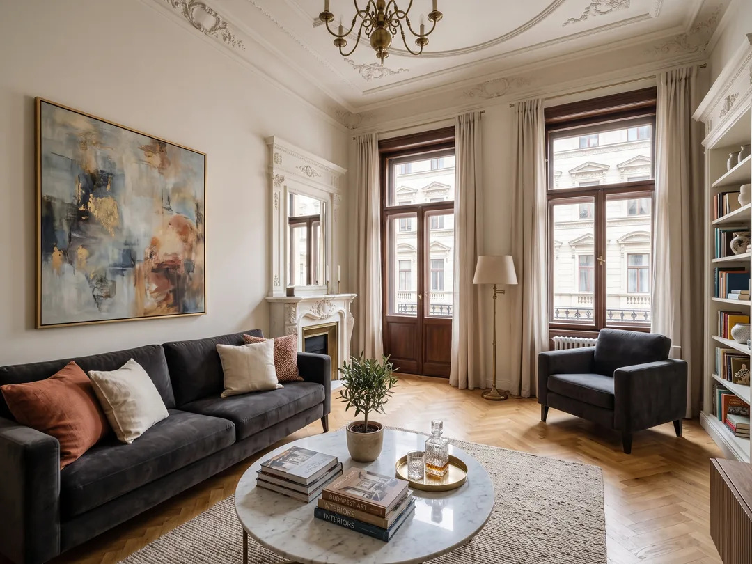 Hangulatkép: nappali egy budapesti luxusapartmanban